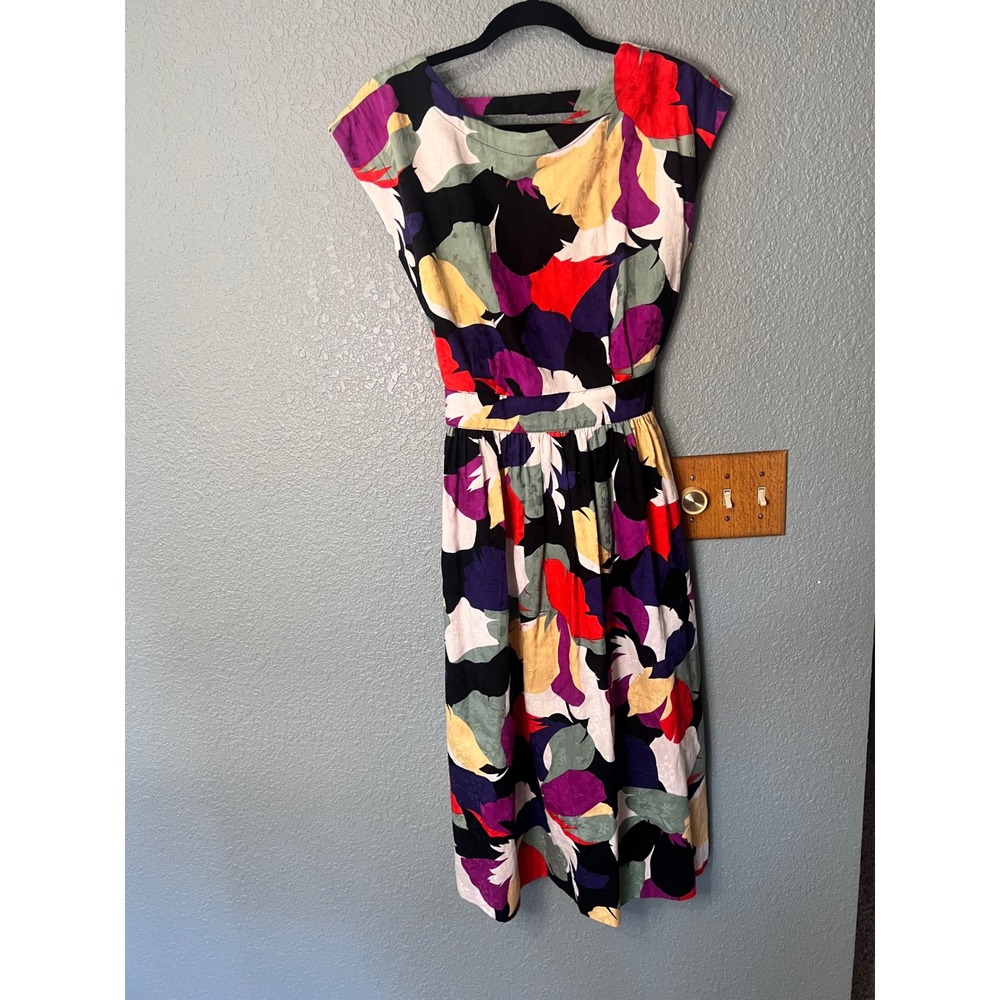 Vintage Kollection Ltd Abstract Floral Open Back Midi Dress ILGWU Made in USA 14